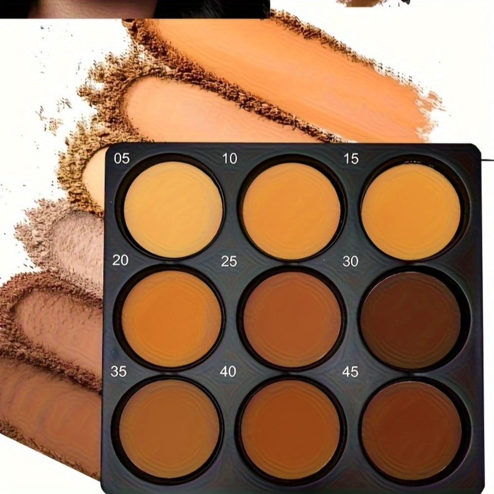 Nine-Color Contour and Face Makeup Palette with Mixed Light, Medium and Deep Pans in One Compact