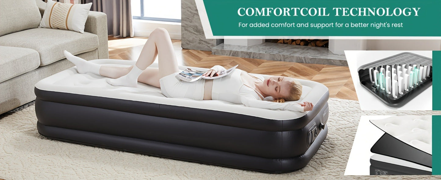 Air Mattress with Double-Height Profile and Side Inflation Panel in 75 × 39 or 80 × 60-Inch Options
