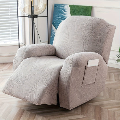 Jacquard Stretch Sofa Recliner Cover Big Leaves - High Stretch Soft Washable Slipcover for 1 2 3 Seat Loveseat with Console Furniture Protector Home Decor, 6 Colors