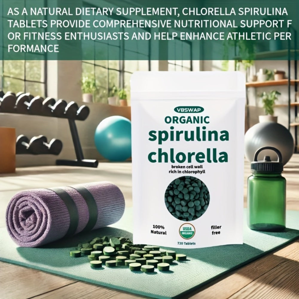 Organic Chlorella & Spirulina Tablets 720 Count – 4 Month Supply, 50/50 Superfood Blend, Cracked Cell Wall, Vegan Protein, No Fillers | Daily Green Supplement | ShopVora UK