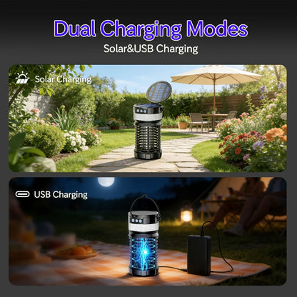 Solar Bug Zapper Outdoor 4000mAh Rechargeable UV Light Mosquito Zapper Electric Fly Trap Insect Killer with Remote Control Night Light Mode for Indoor Outdoor Patio Garden Camping Mosquito Fly Gnat