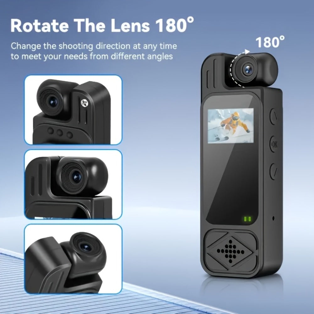1080P Body Camera 180° Rotating Lens Portable Handheld Camcorder, USB Rechargeable, Compact Video Recorder for Vlogging Travel Meetings Celebrations, Gift for Kids Adults