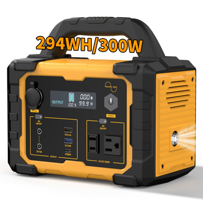 Camping Power Station 294Wh 300W (Peak 600W) – 120V AC Outlets, DC Ports, LED Flashlight, Lithium Battery Backup for Home, Travel, Outdoor & Blackout Emergencies