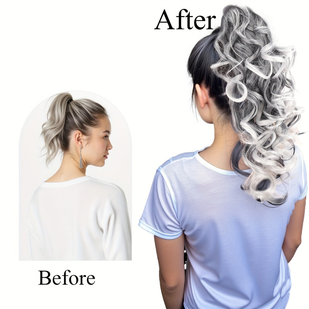 Hair Extensions Kinky-Curly 16-Inch Synthetic Ponytail with Claw Clip and Seven Color Options