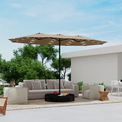 Large Patio Umbrella 15FT Double-Sided Rectangular with LED & Base