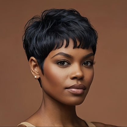 Synthetic Wig 4-Inch Short Waves with Bangs in Red, Black, Green, Blue or Orange-Auburn for Cosplay Looks