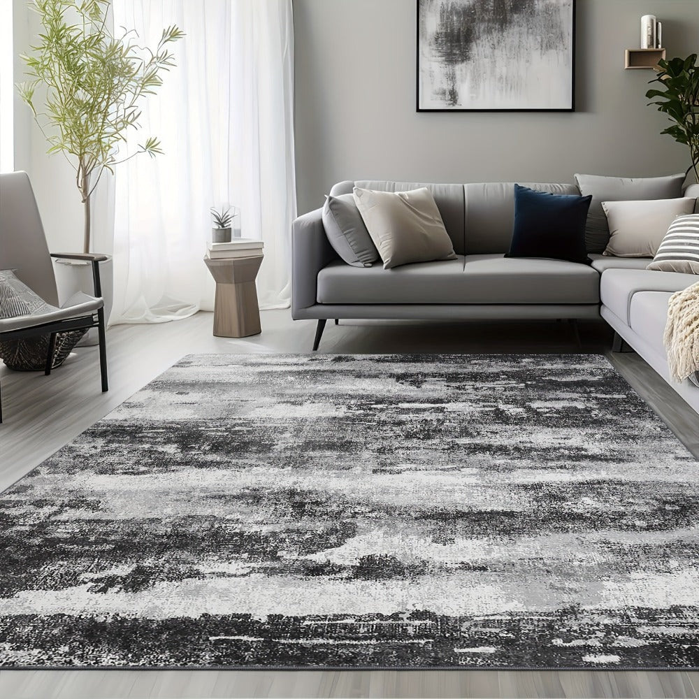 Area Rug, Dark Abstract Polyester Floor Carpet in Runner and Room Sizes with Rubber-Latex Backing and Machine-Wash Care