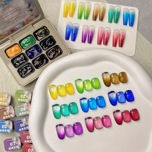 Gel Nail Polish – Candy Glass Set 9 Colors Gradient Effect — Fall Winter Shades Translucent Glass-Like Finish Long-Lasting Durable Nail…