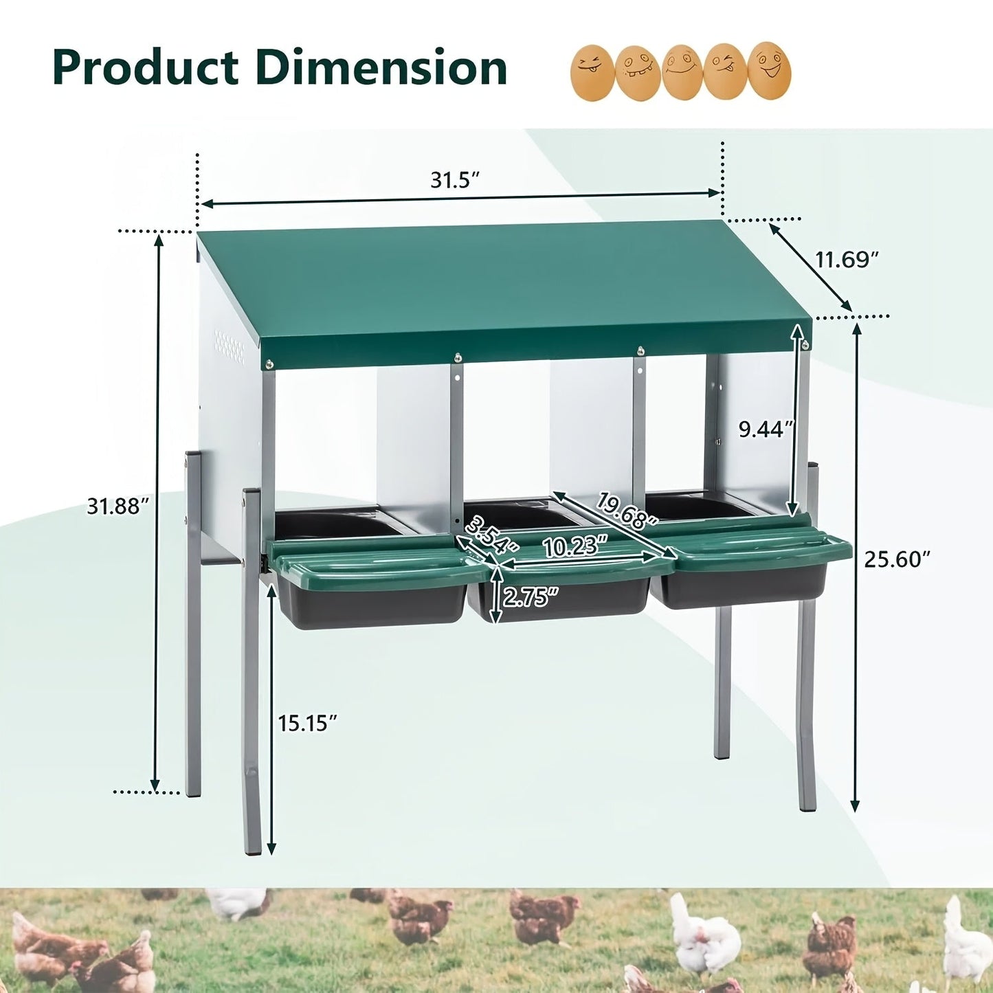 Metal Chicken Nesting Box Galvanized Steel 3-10 Compartment Roll-Away