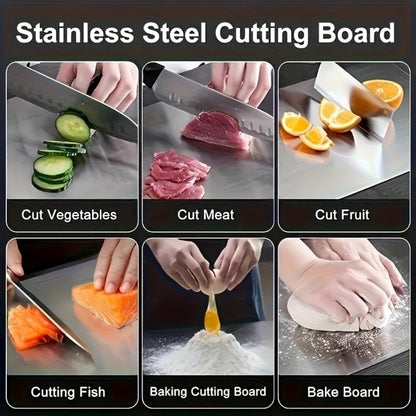 13.39 x 9.06-Inch 304 Stainless-Steel-Labeled Cutting Board with Handle in One- or Two-Piece Packs