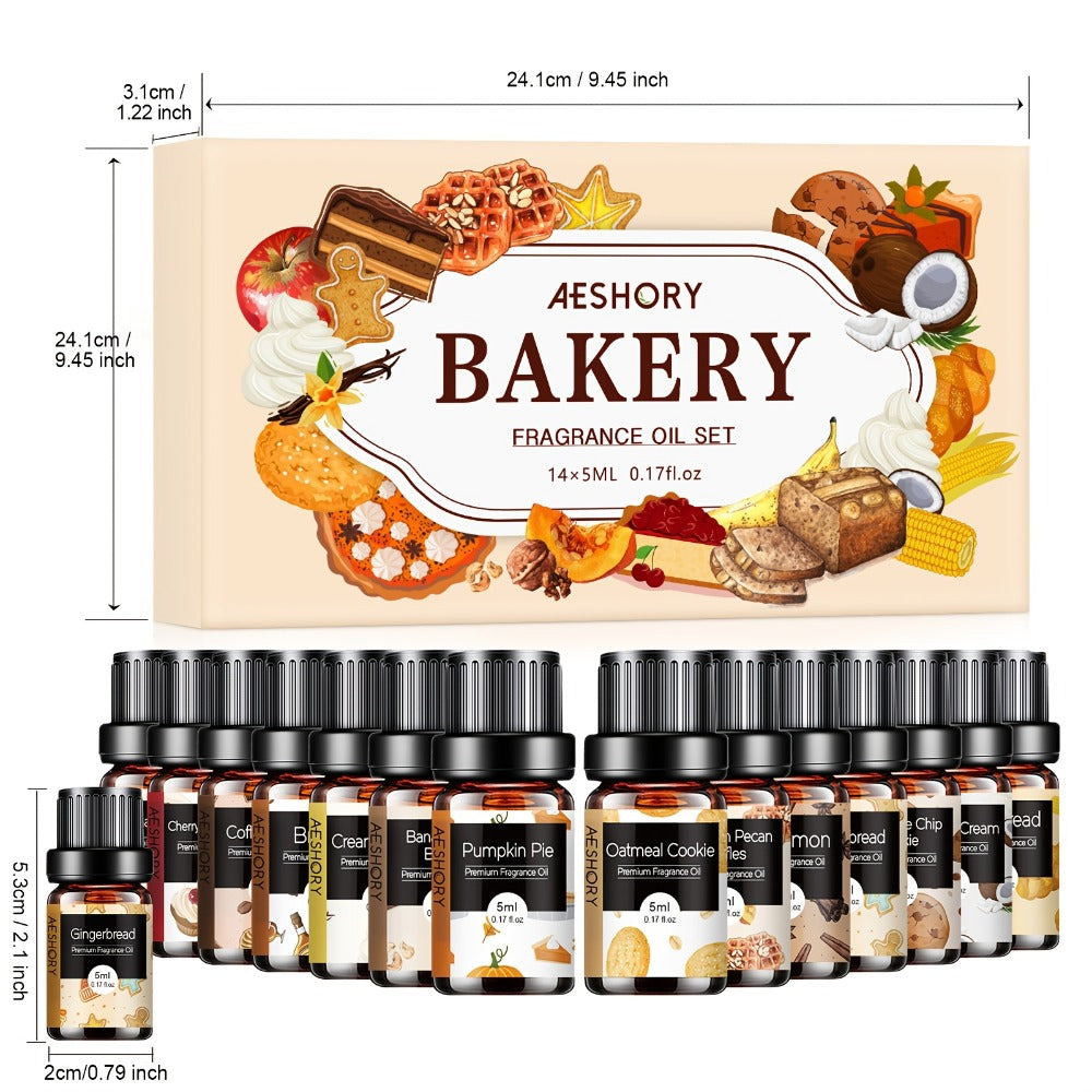 14-Bottle Fragrance Oil Gift Set with 5ml Bakery or Floral Scent Assortments for Diffusers and Candle Projects