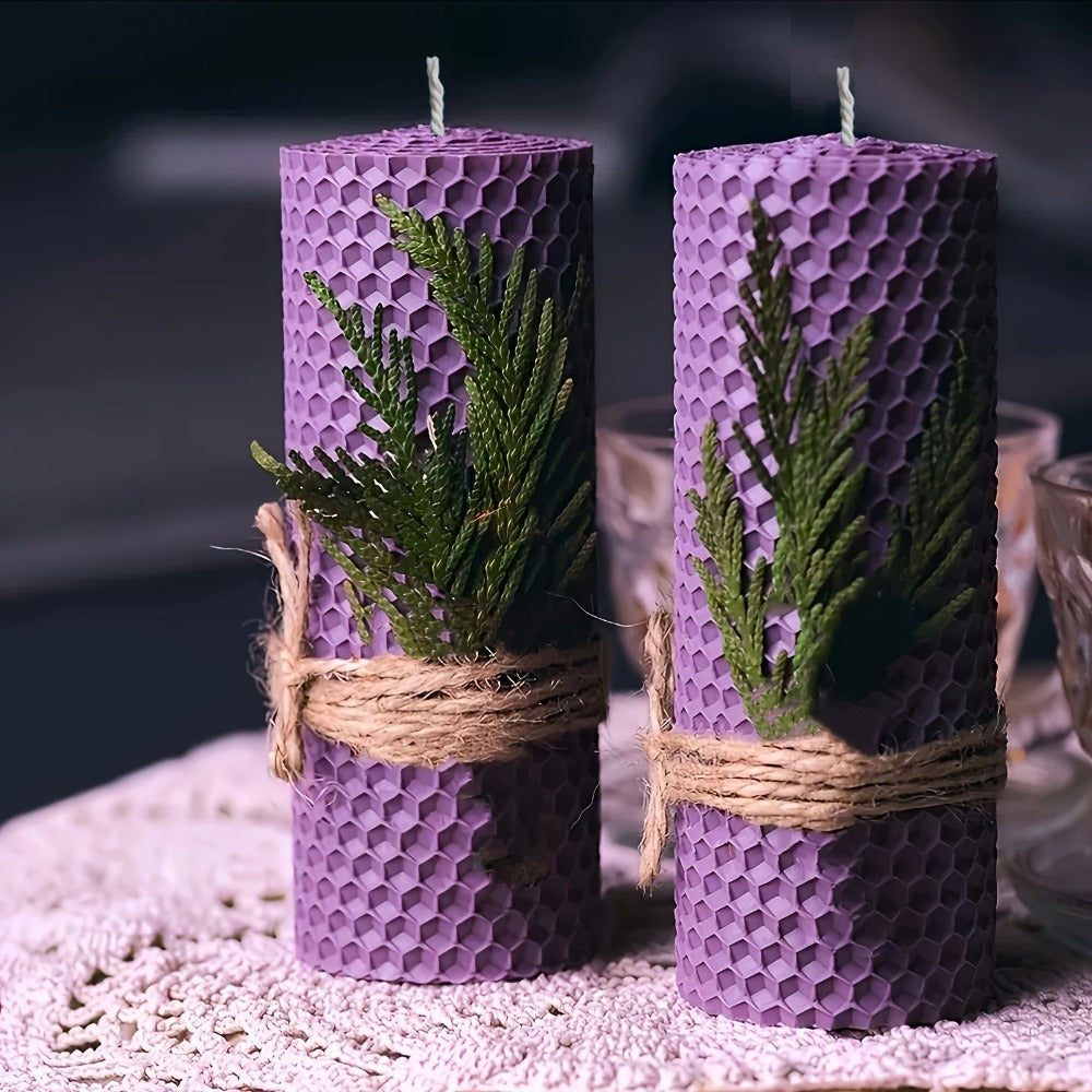 Beeswax Pillar Candles Hand Rolled with Honeycomb Texture – 100% Pure Beeswax, 12+ Hour Burn, Gift Box Set for Home Decor, Christmas, Dinner & Holiday Decorations