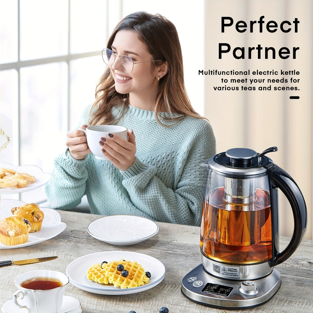 1.7L Glass Tea Kettle with 1200W Heating, Nine Temperature Presets, Removable Infuser and 2-Hour Keep Warm