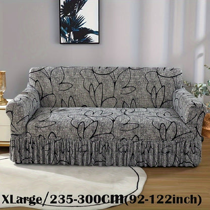 Sofa Cover Gray Printed Skirt Slipcover with Elastic Stretch Fit for 1, 2, 3 or 4-Seater Sofas