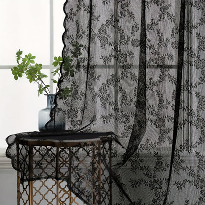 Two-Panel Floral Lace Window Curtain Set with Rod-Pocket Top, Three Colors and Six Metric Size Options