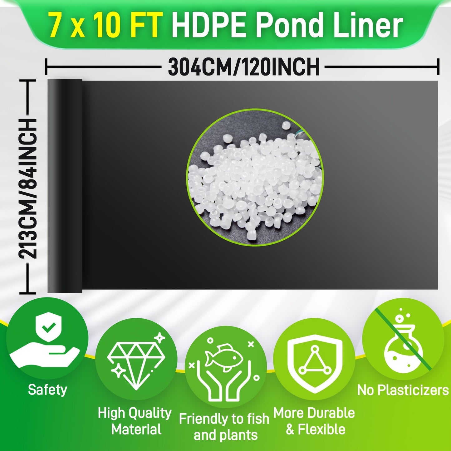 Black HDPE Pond Liner in Six Sizes from 7 x 10 to 20 x 26 Feet for Fish Ponds and Water Gardens