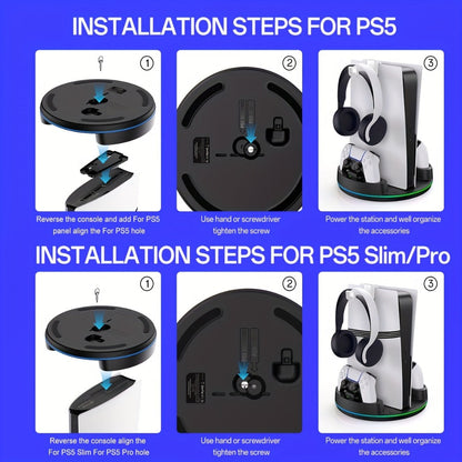 PS5 Charging Station with RGB Light Stand for PS5 Slim PS5 Pro - Fast Dual Controller Charger Compatible with All PlayStation 5 Console Models