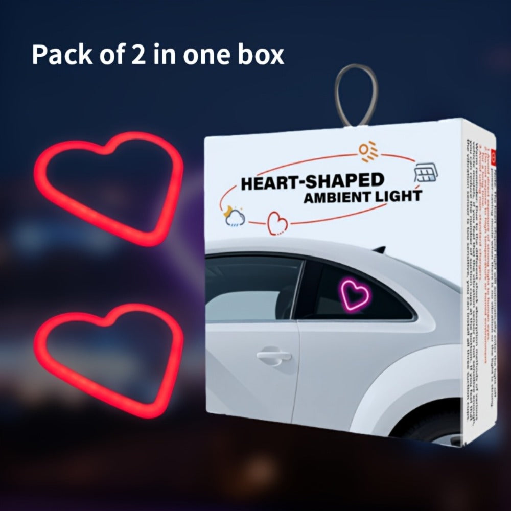 Car Interior Neon Heart Lights Solar USB Rechargeable 5 Lighting Modes Vibration-Sensing Auto On/Off Dashboard Decoration for Cars Trucks SUVs, 2pcs Set Iridescent Pink Blue Red Ice Blue Gift