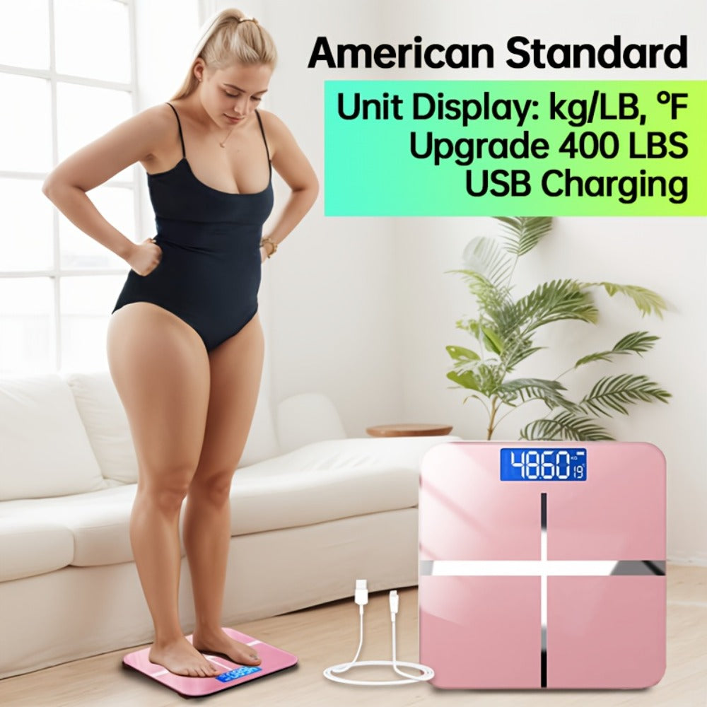 Square Digital Bathroom Scale in Black or Pink with Basic, No-Battery and USB-Charging Options