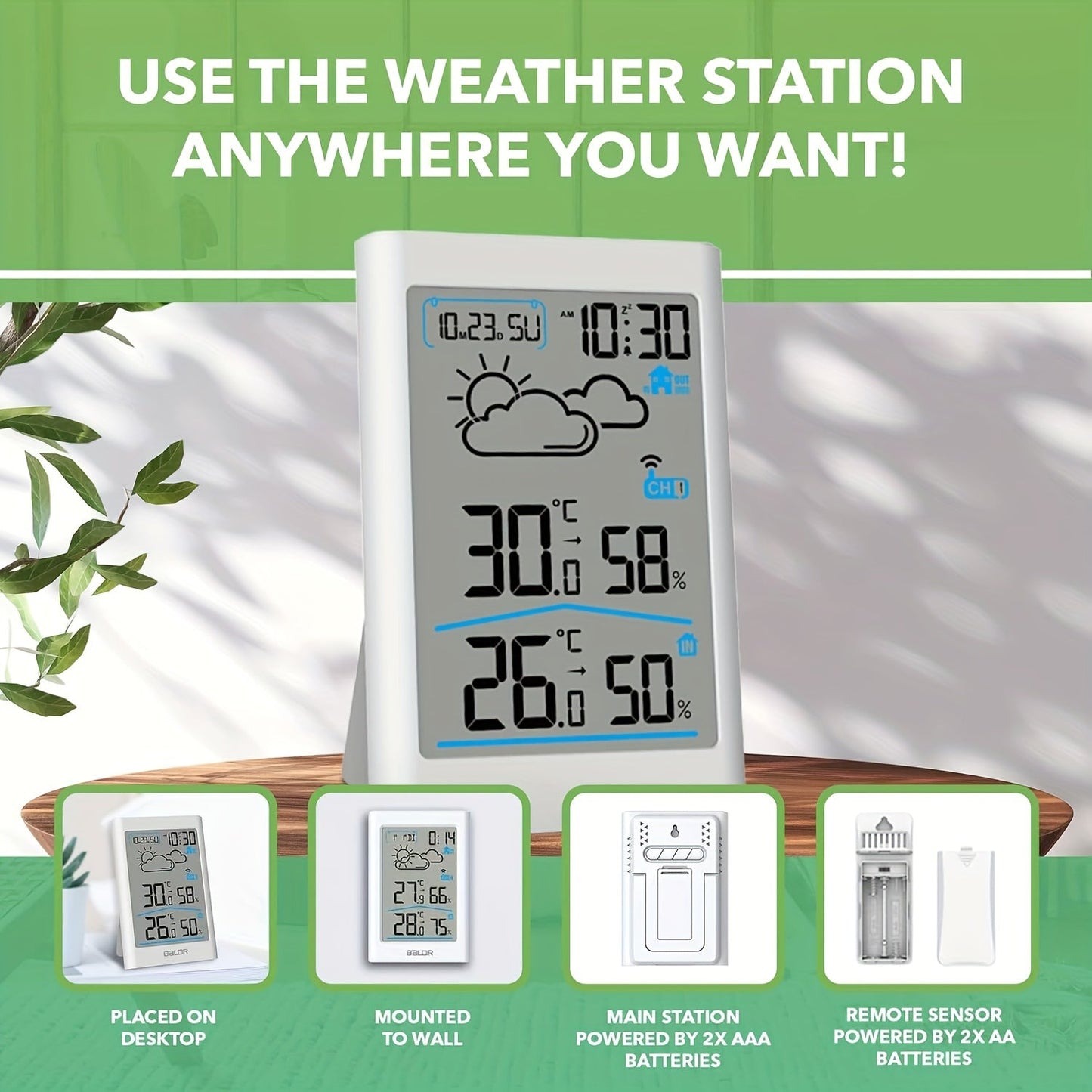Wireless Home Weather Station with Indoor Outdoor Temperature, Humidity, Forecast and Alarm Clock
