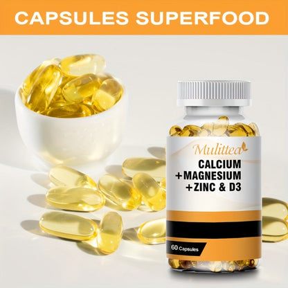 Calcium Magnesium Zinc & Vitamin D3 Capsules, 4-in-1 Synergistic Bone Strength & Immune Support
