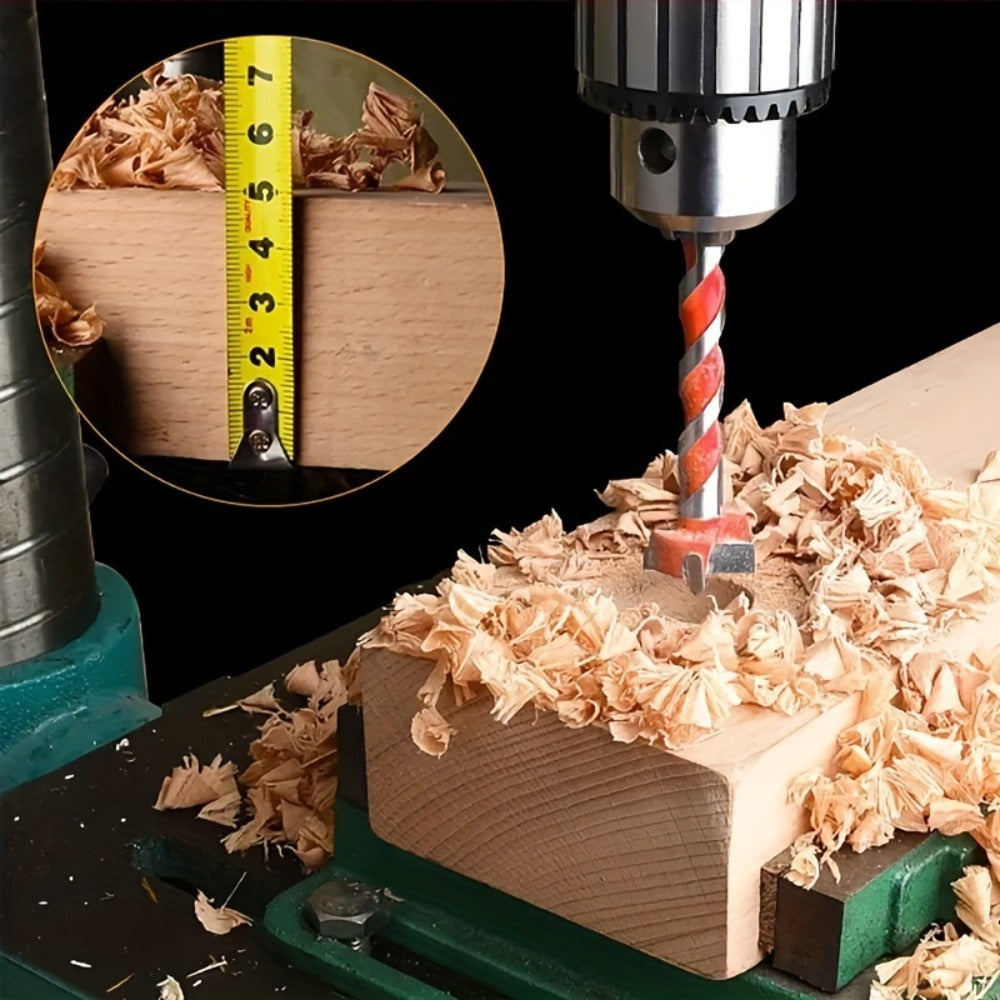 Five-Piece Extended Auger Drill Bit Set with 15-25mm Cutting Heads and Hex Shanks for Wood or Plastic