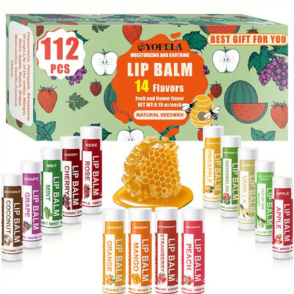 Lipstick Bulk Set 112pcs 14 Flavors - Moisturizing Lip Balm 0.15oz Mini Lipstick Assortment for Wedding Party Favors Gift Bags Wholesale Makeup Supplies - Fashion Lip Color Variety Pack
