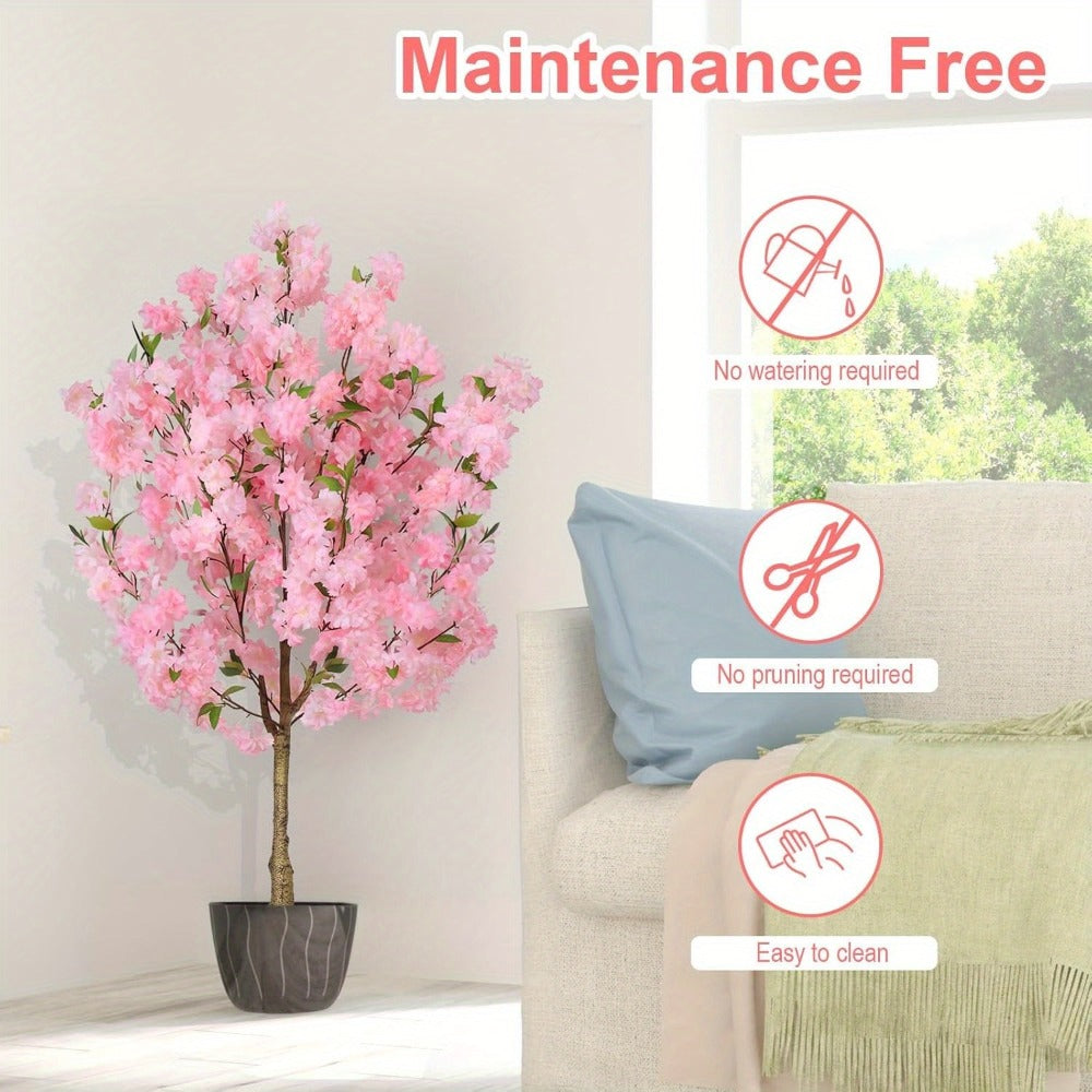 Pink Cherry Blossom Artificial Tree with 6 ft One-Pack Checkout, Black Pot and Branching Flower Display