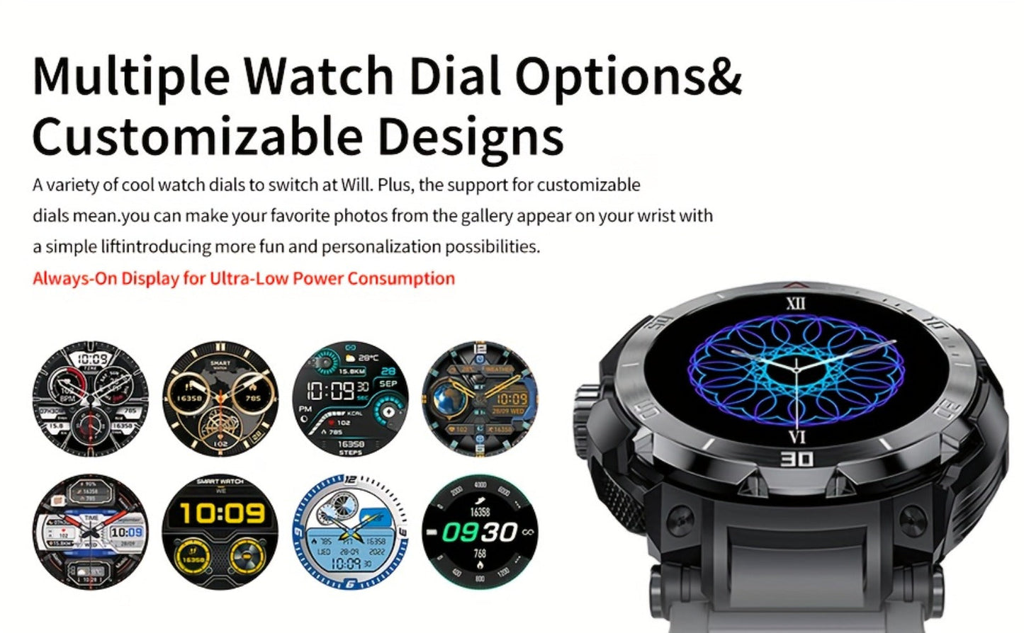 2-in-1 Smartwatch with Built-In Earphones 1.46 Inch IPS Touch Screen 100 Sport Modes Outdoor Fitness Tracker Heart Rate Blood Oxygen Sleep Monitor Weather Alarm Remote Control iPhone Android Compatible Extra Strap Included