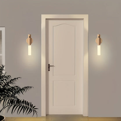 Motion Night Light Rechargeable LED – IPX4 Waterproof Wood Grain & Walnut Under Cabinet Step Lamp for Staircase, Hallway, Wardrobe, Closet & Indoor Walls (2 or 4 Pack)