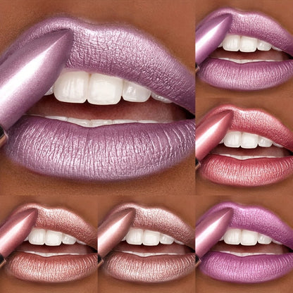 Shimmer Lipstick Set 6 Piece water-resistant extended-wear Glossy Lip Color Coral Pink Red Purple Shades Makeup Kit for Women Travel Party