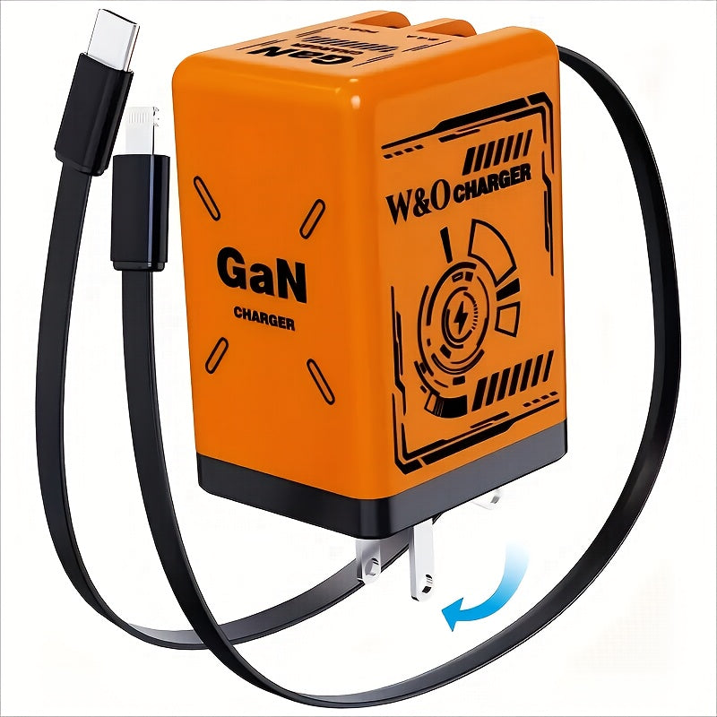 GaN Wall Charger 120W Fast with Retractable Built-In Cable & Foldable Plug – Compact Portable Travel USB-C Adapter for iPhone 17 16 15 14 Pro Max, Samsung Galaxy Ultra, Android Devices, 6 Colors