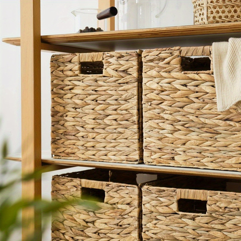 Water Hyacinth Storage Baskets with Seagrass and Paper Rope Options in 2- or 4-Pack Cube Sizes