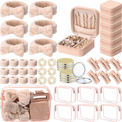 48-Piece Spa Party Favor Set with Headbands, Wristbands, Scrunchies, Hair Clips and Bags in Two Colors