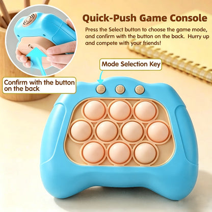 Blue Quick-Push Electronic Memory Game with Ten Pop Buttons, Four Pictured Modes and Back Controls