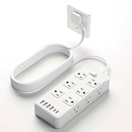 Charging Station 18-in-1 Power Strip Surge Protector 12 AC Outlets 6 USB Ports 4 USB-A 2 USB-C Flat Plug Wide Spacing Wall Mount for Home Dorm Office Travel