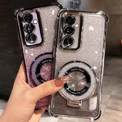 Samsung Galaxy Glitter Kickstand Case with Stand Bracket - Sparkle Bling Detachable Shockproof Fashion Phone Cover for Galaxy S25 S24 S23 S22 Ultra Plus FE, Cute Phone Case for Women Girls Teens
