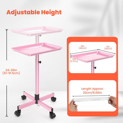 Adjustable Salon Tray Cart with 10 Disposable Covers and Gold or Pink Finish on Rolling Casters