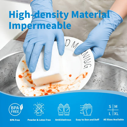Blue Nitrile Disposable Gloves 5.5 Mil, Bulk Pack 101/201/501/1000 Count, Latex-Free Powder-Free Chemical Resistant Elastic Fit, for Household Cleaning, Tattooing, Painting, Car Washing & Maintenance