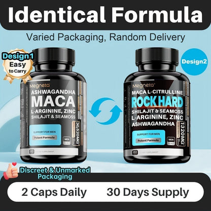 Maca Root Pills with Shilajit Drops for Men – Premium Adaptogen Supplement with Ashwagandha, Sea Moss, Elderberry, Ginger & Saffron | All-in-1 Men's Health Formula | 1 Month Supply | Plant-Based