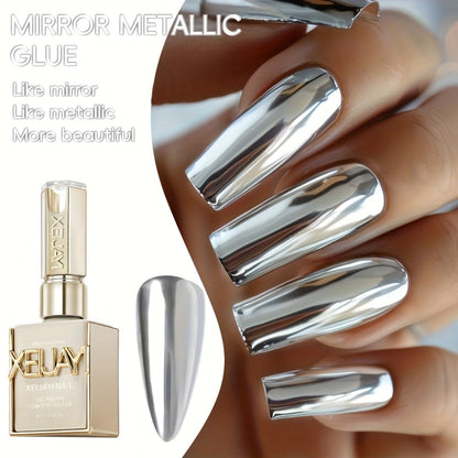Mirror Metallic Silver Nail Art Gel in XEIJAYI Electroplating-Style Bottle with Cap-Mounted Detail Brush