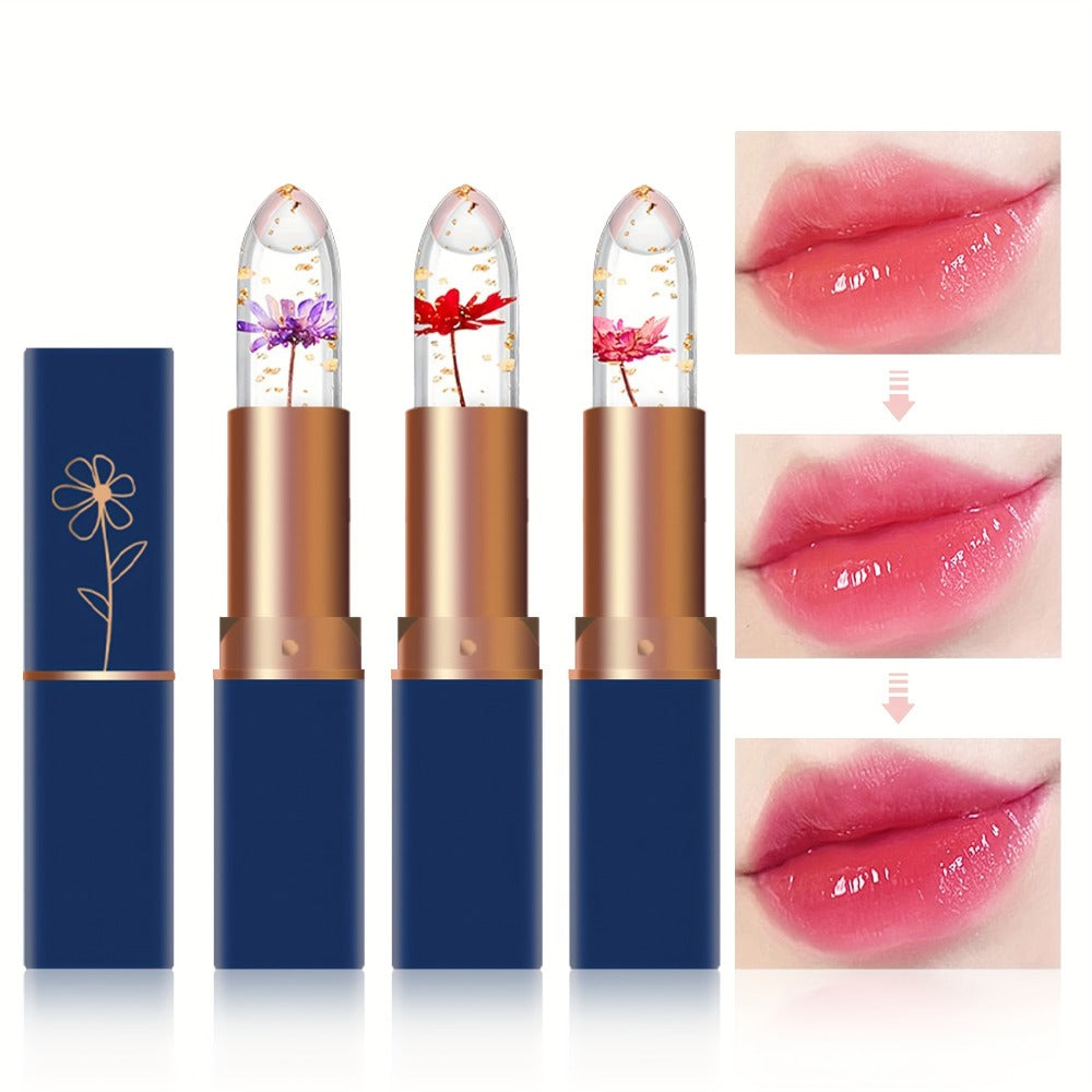 Flower Shaped pH Lip Balm Set 6pcs Individually Wrapped — Color Changing Transparent to Pink Tint, 6 Flavors Deep Moisturizing, Cute Floral Design Beauty Gift for Women Girls & Teens