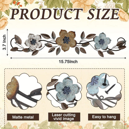 Metal Flower Wall Decor with 15.75-Inch Horizontal Teal, White and Metallic Floral Scroll Design