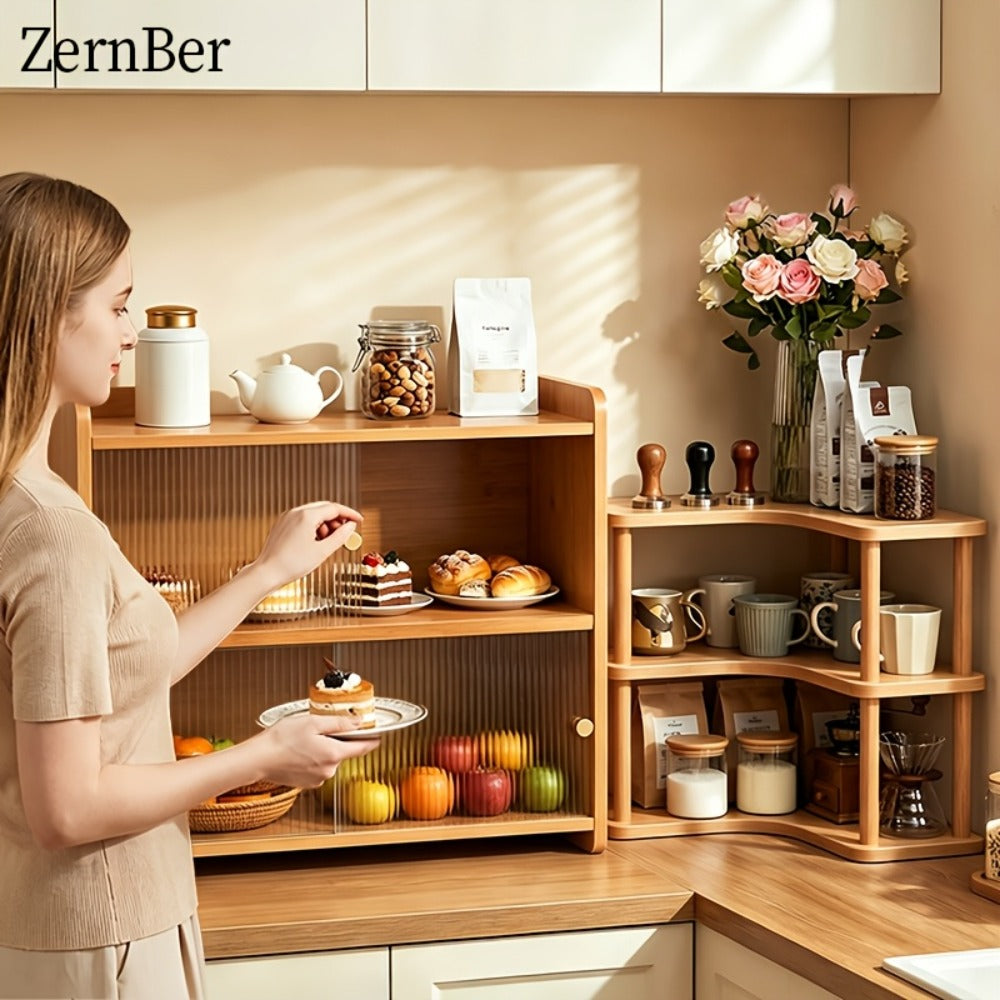 Corner Shelf Kitchen Organizer 3-Tier Brown Triangular Countertop Rack for Coffee Station Accessories