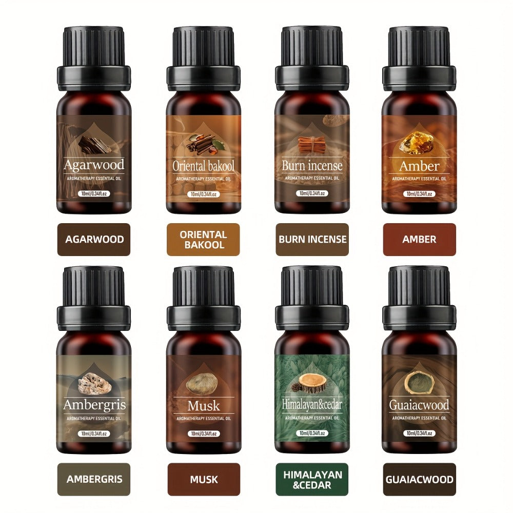 6-Bottle Woody Fragrance Oil Set with Agarwood, Amber, Incense, Cedar, Musk and Other Listed Scent Blends
