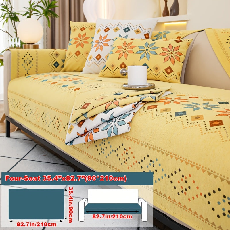 Sofa Cover Bohemian Chenille Jacquard Knit Sections with Anti-Slip Feature for Seat, Armrest or Backrest