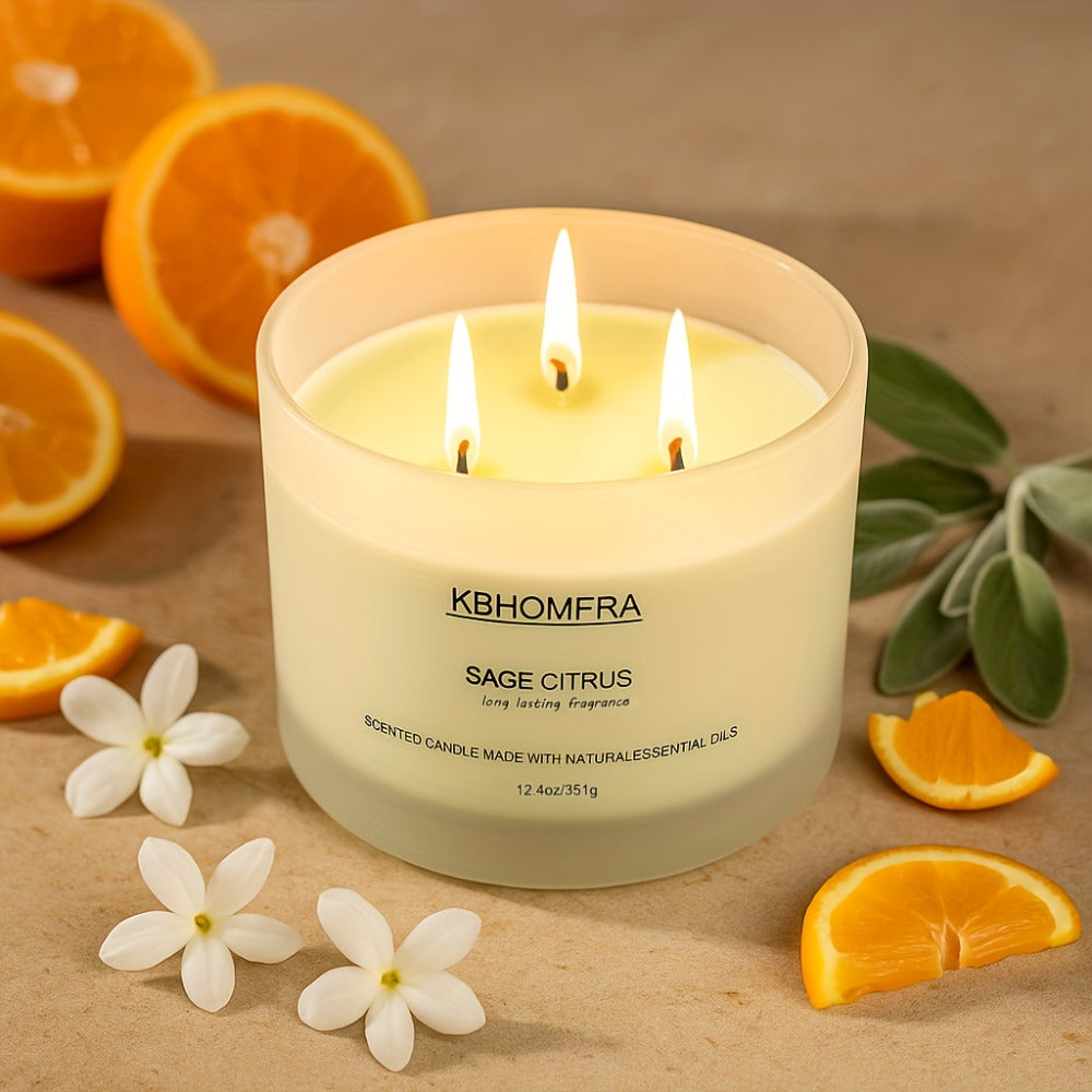 12.4oz Candle with Three Cotton Wicks, Wide Glass Jar, Gift Box and Six Fragrance Selections
