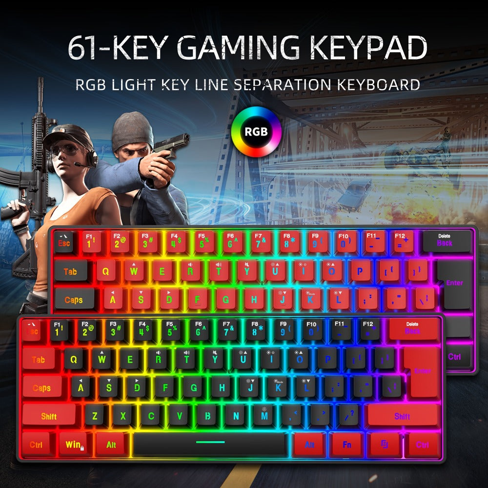 60% Compact Wired Gaming Keyboard RGB Backlit Membrane Ultra-Mini 61 Keys for PC Gamers Laptop Desktop Windows Mac – SNPURDIRI Red and Black Small Gaming Keyboard with Anti-Ghosting