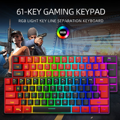 60% Compact Wired Gaming Keyboard RGB Backlit Membrane Ultra-Mini 61 Keys for PC Gamers Laptop Desktop Windows Mac – SNPURDIRI Red and Black Small Gaming Keyboard with Anti-Ghosting