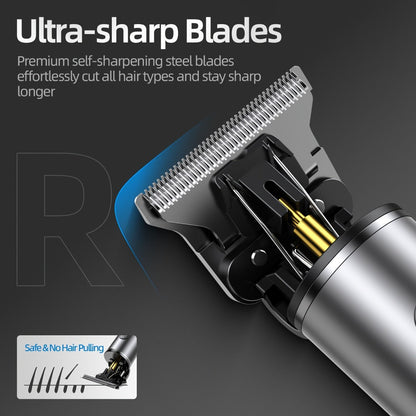 Hair Clipper Cordless Type-C Trimmer with LCD Display, Six Guide Combs and Two Finish Options